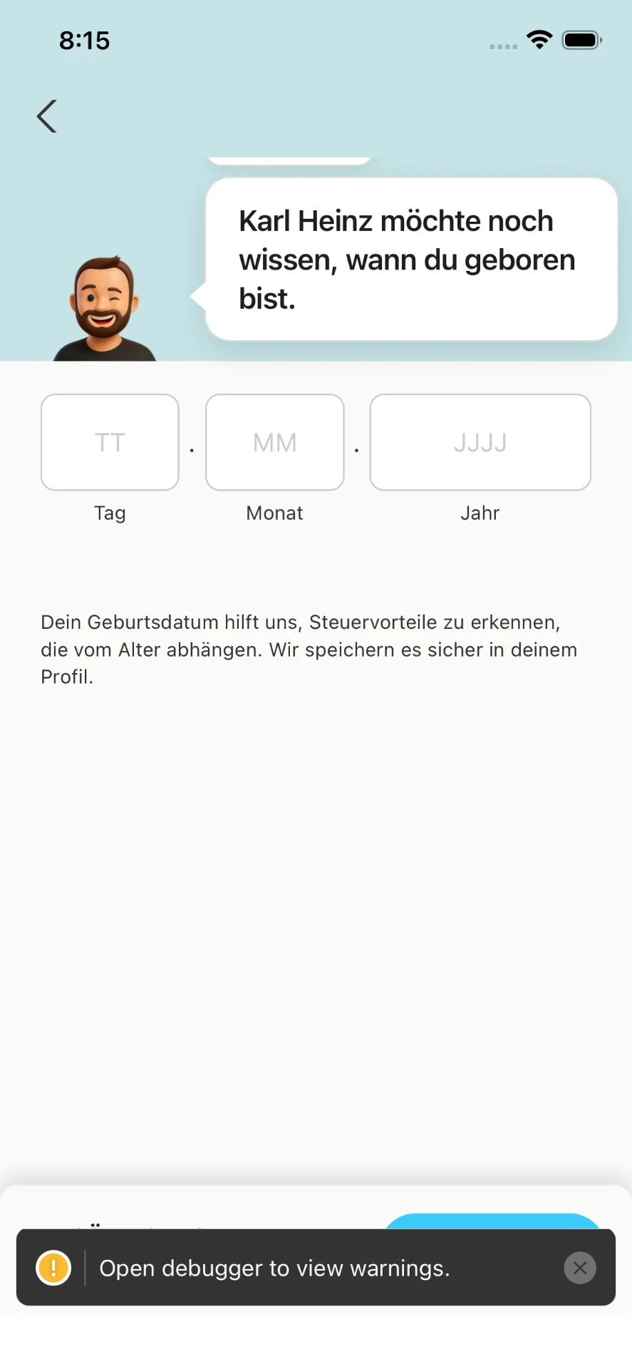 Birthdate page before the fix