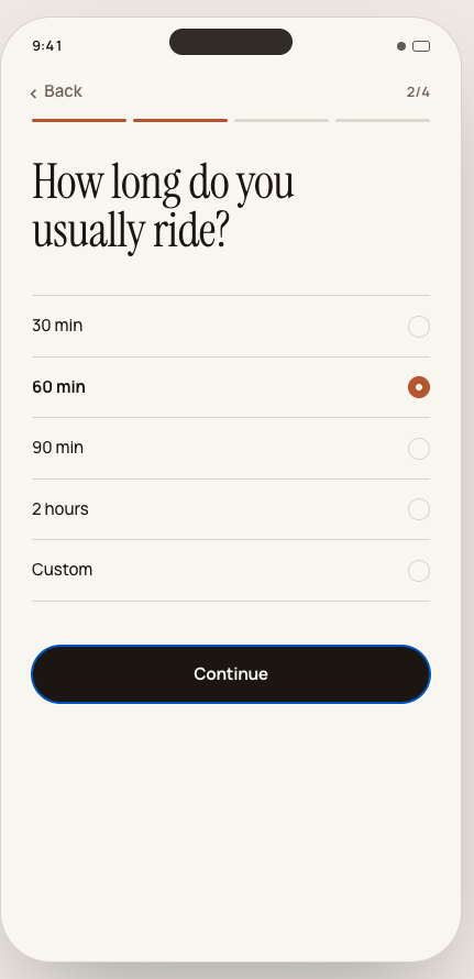 Gwhen onboarding asking how long you usually ride