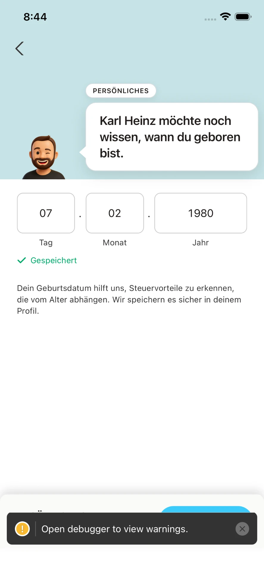 Birthdate page after the fix