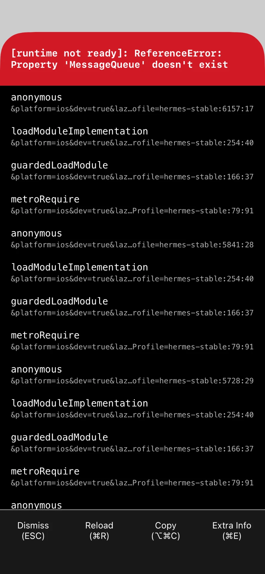 Red screen: runtime not ready